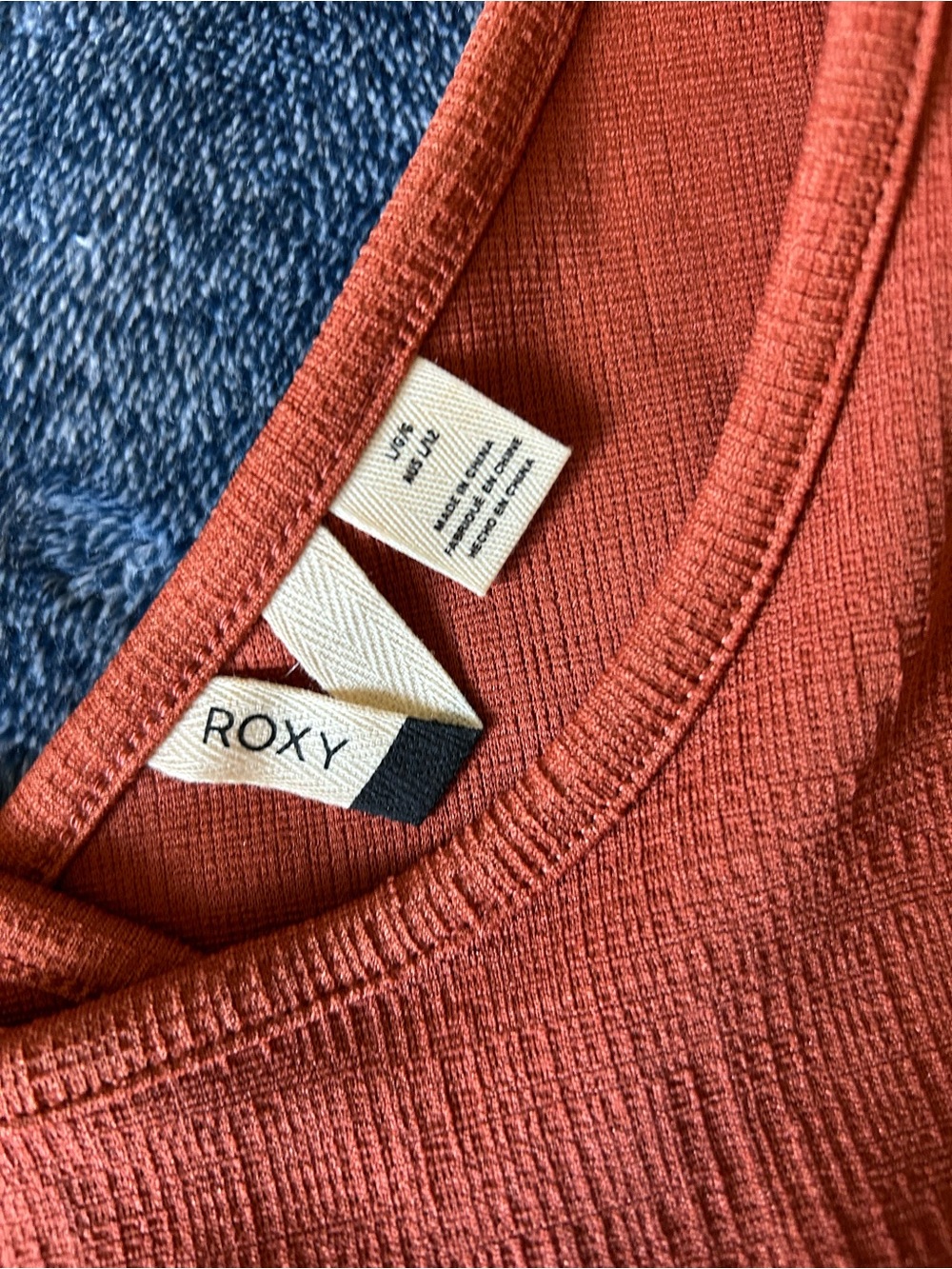 Roxy Ribbed Cropped Tank Top in Rust - Picture 3 of 4